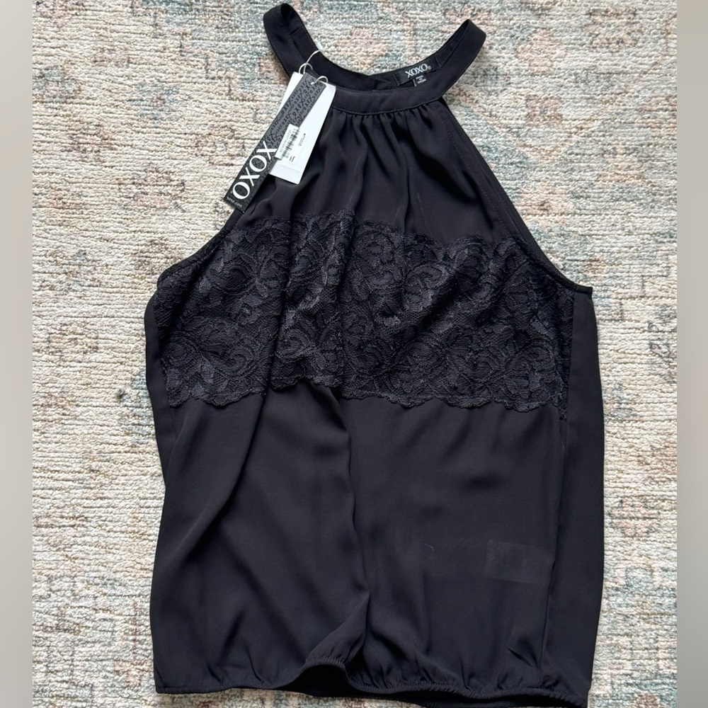 XOXO WOMENS Black Lace Halter Top NWT SZ small